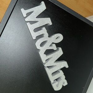 Silver glitter Mr & Mrs shelf decor